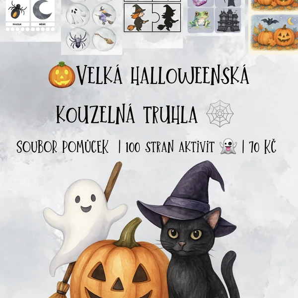 🎃Velká halloweenská kouzelná truhla 🕸️ – 100 stran aktivit 👻