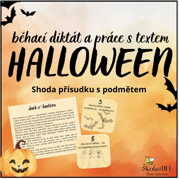 HALLOWEEN - běhací diktát (shoda přísudku s podmětem) + text