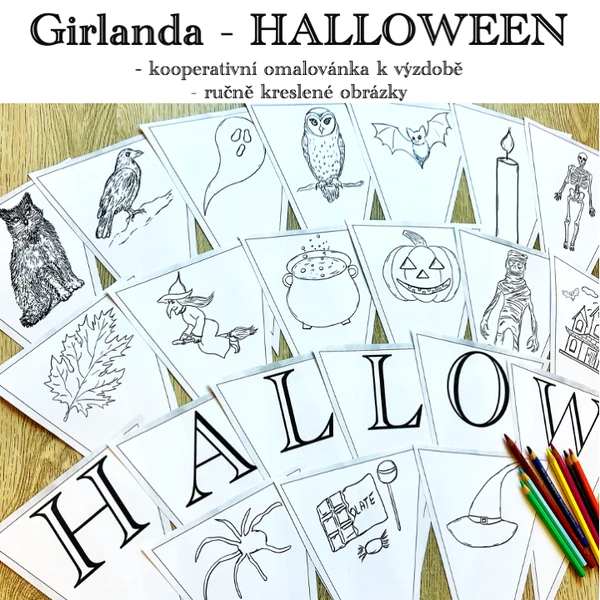 Halloween - kooperativní girlanda - omalovánka