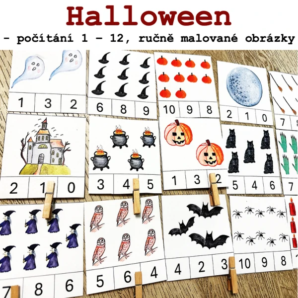 Počítání 1 - 12 - Halloween (kolíčková aktivita)