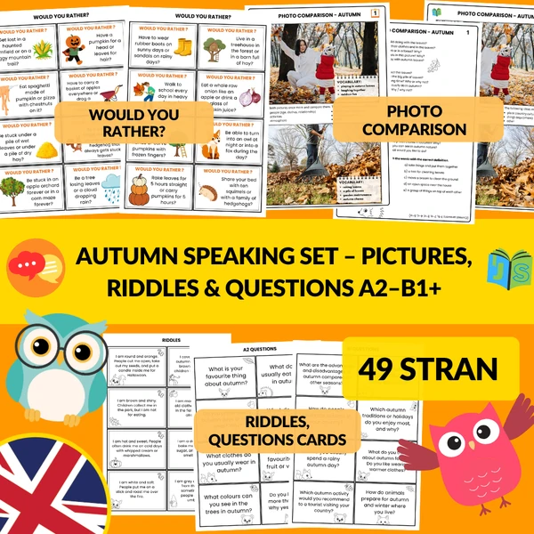 Autumn speaking set – pictures, riddles and questions A2–B1+