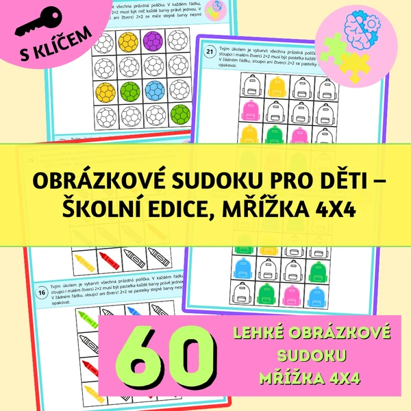 Obrázkové sudoku pro děti – školní edice, mřížka 4x4