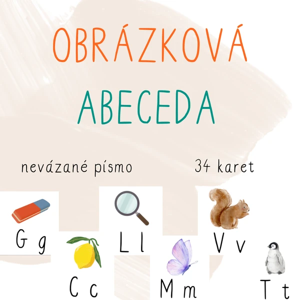 Abeceda - kartičky s obrázky, nevázané písmo
