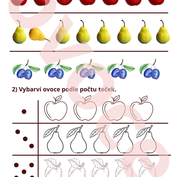 Podzimní ovoce - pracovní list pro předškoláky 