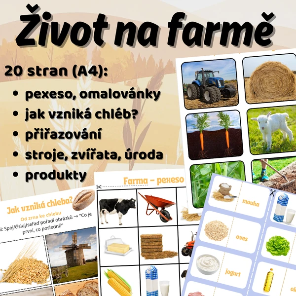 ŽIVOT NA FARMĚ - 20 úžasných pracovních listů pro děti
