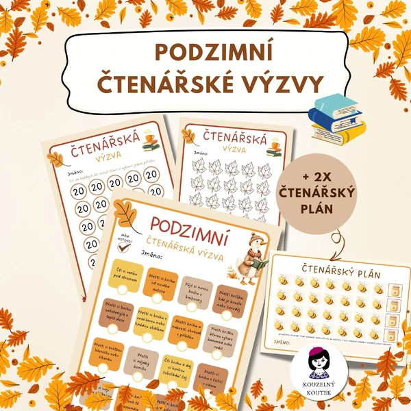 Sada čtenářských výzev - knihovna, čtení, motivace, tracker, podzim