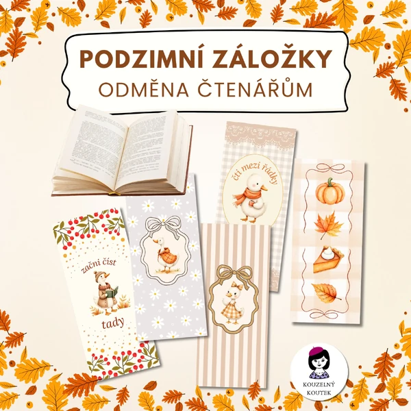 Podzimní záložky do knihy, podzim, záložky, knihovna