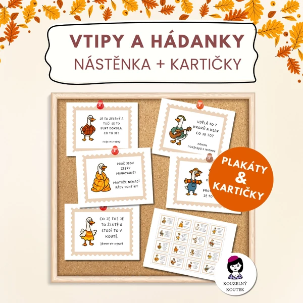 Vtipy a hádanky - kartičky, na nástěnku, výzdoba třídy, podzim, husa