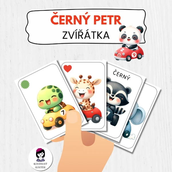 Černý Petr, karetní hra, karty, zvířátka, PDF k tisku, k vytištění