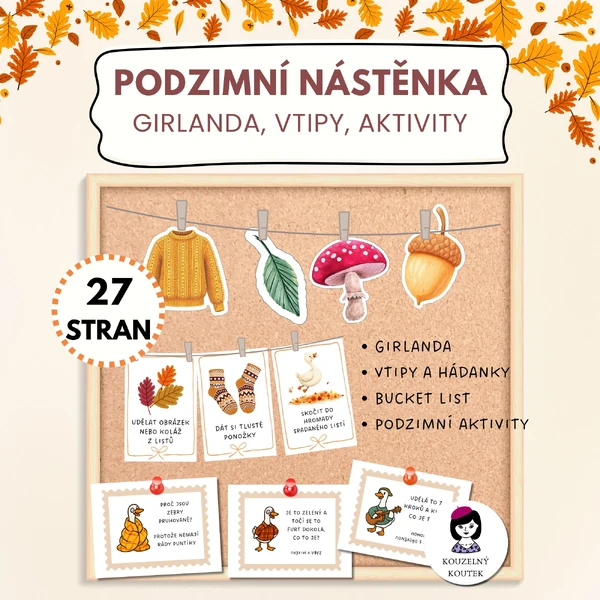 Podzimní nástěnka - vtipy, girlanda, podzimní aktivity, bucket list