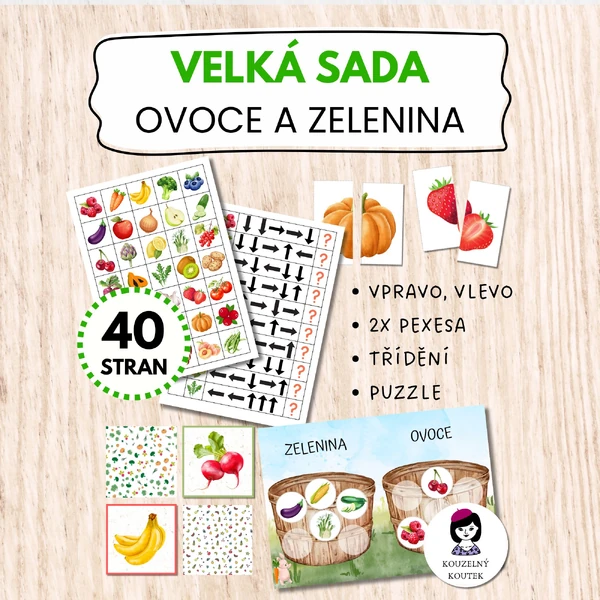 Velká sada - ovoce a zelenina, třídění, skládačka, pexeso, vlevo, vpravo