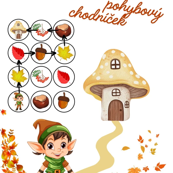 Podzimní pohybový chodníček - doveď skřítka Podzimníčka domů