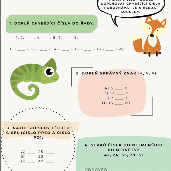 Matematické pracovní listy – 2. Třída (opakování učiva 1. třídy)