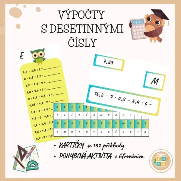 VÝPOČTY S DESETINNÝMI ČÍSLY - kartičky, pohybová aktivita