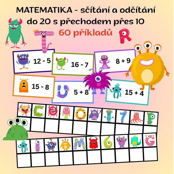 Matematické běhací příklady - sčítání a odčítání do 20 s přechodem přes 10