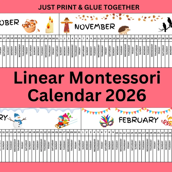 Anglický Lineární Montessori Kalendář 2026 (English)