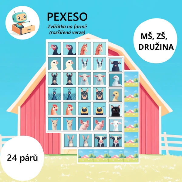 Pexeso - Zvířátka na farmě.