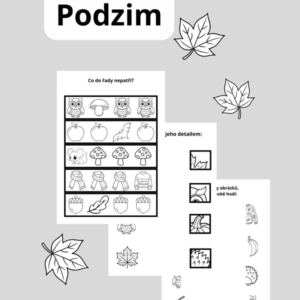 Podzim - černobílá verze pracovních listů, různá obtížnost