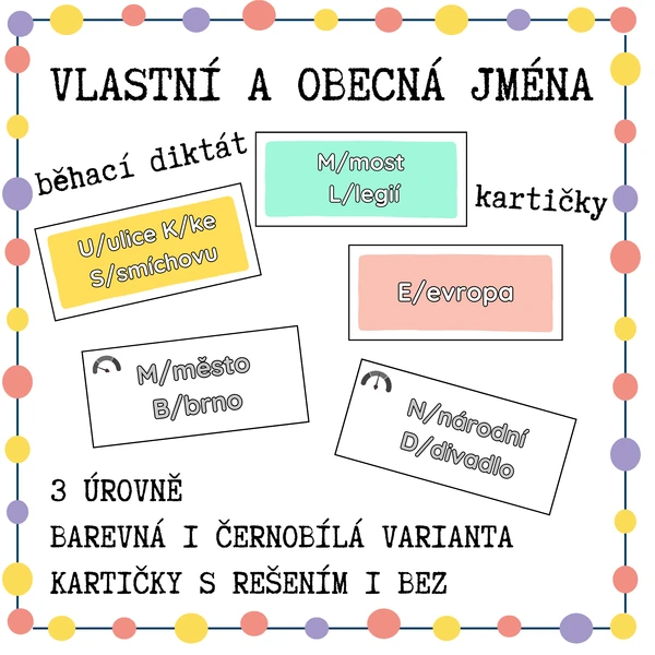 Vlastní a obecná jména - kartičky