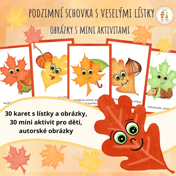 Podzimní schovka s veselými lístky - Obrázky s mini aktivitami