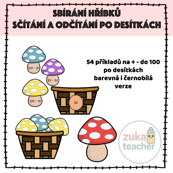 Sbírání hříbků - Sčítání a odčítání po desítkách