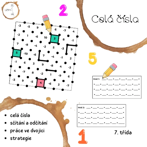 Celá čísla - sčítání a odčítání (tečkovaná)