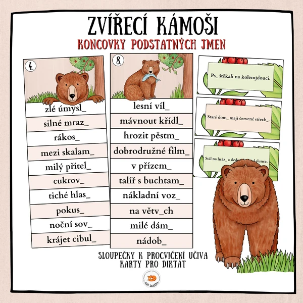 Koncovky podstatných jmen - Zvířecí kámoši