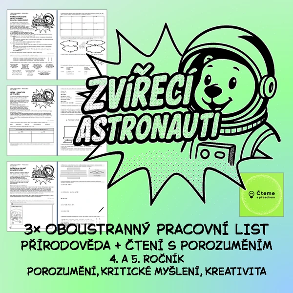 Zvířecí astronauti - 3× oboustranný PL, čtení s porozuměním
