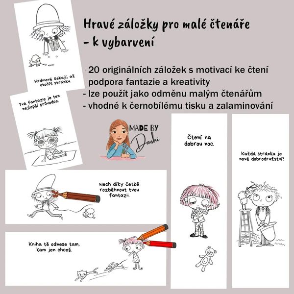 Hravé záložky pro malé čtenáře - k vybarvení