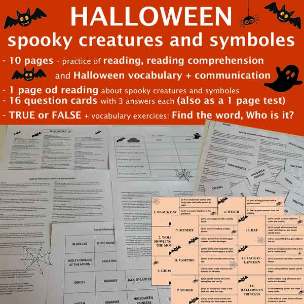 Spooky Halloween creatures and symboles - reading A2