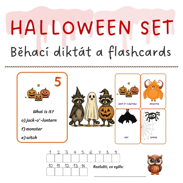 Halloween set - běhací diktát a flashcards 