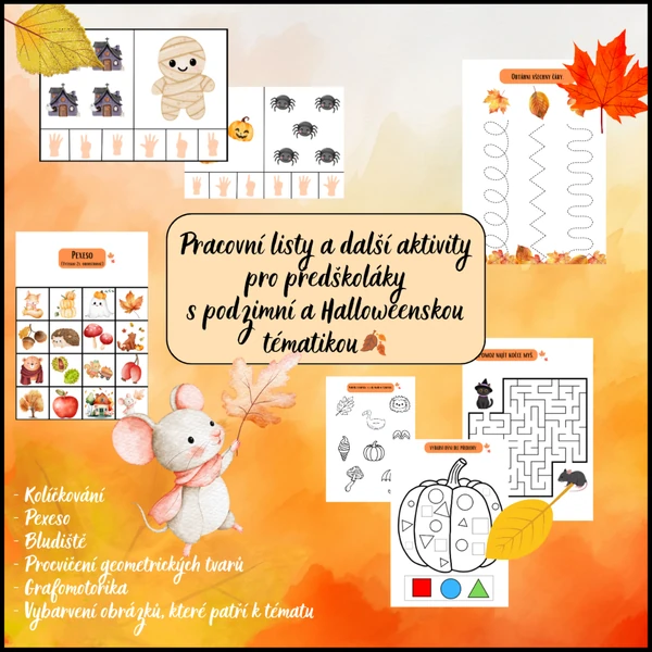 Podzimní/Halloweenské pracovní listy a další aktivity pro předškoláky🍂