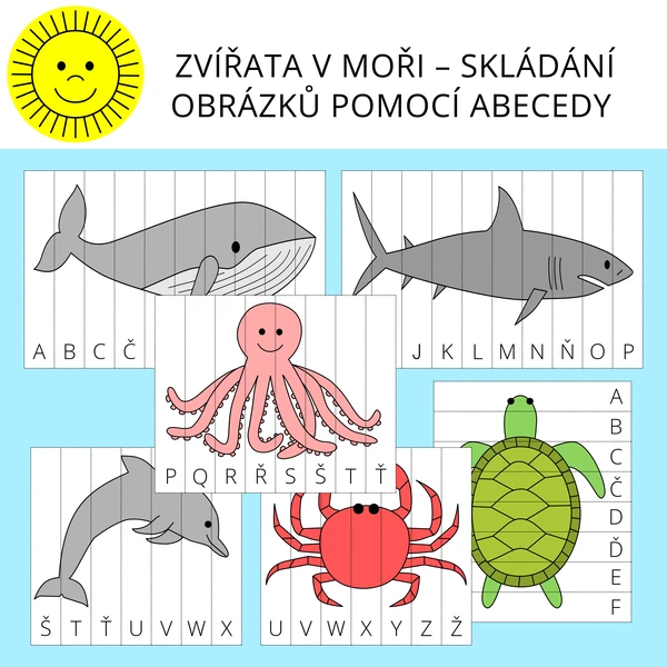 ZVÍŘATA V MOŘI – SKLÁDÁNÍ OBRÁZKŮ POMOCÍ ABECEDY