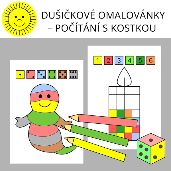 DUŠIČKOVÉ OMALOVÁNKY – POČÍTÁNÍ S KOSTKOU