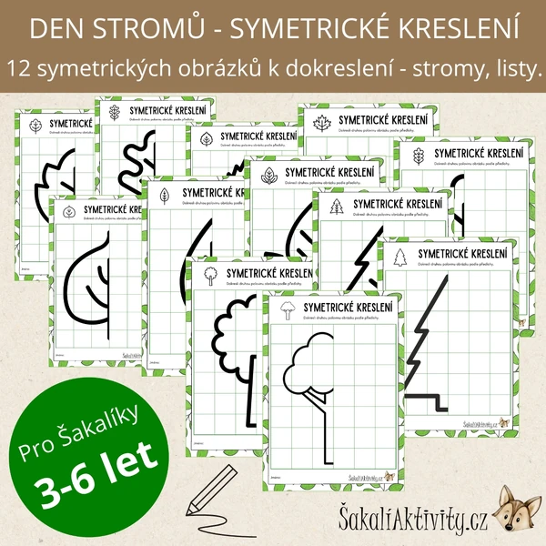  Symetrické obrázky/kreslení - DEN STROMŮ - stromy, listy 