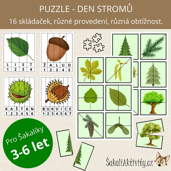  Puzzle - DEN STROMŮ - stromy, listy, plody, šišky 