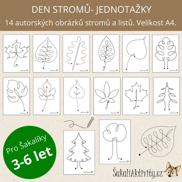  DEN STROMŮ - stromy, listy - jednotažky 