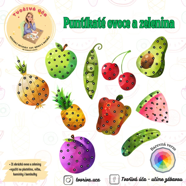 Puntíkaté obrázky - ovoce a zelenina 