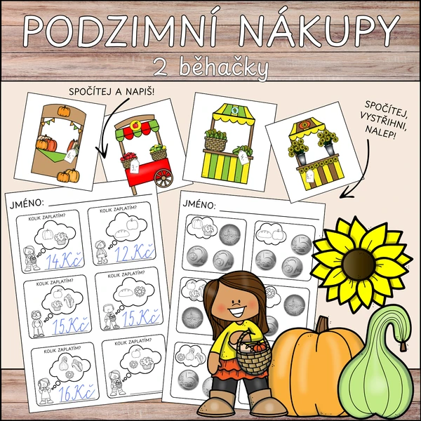 Běhací početní nákupy - sčítání a odčítání do 20 s přechodem