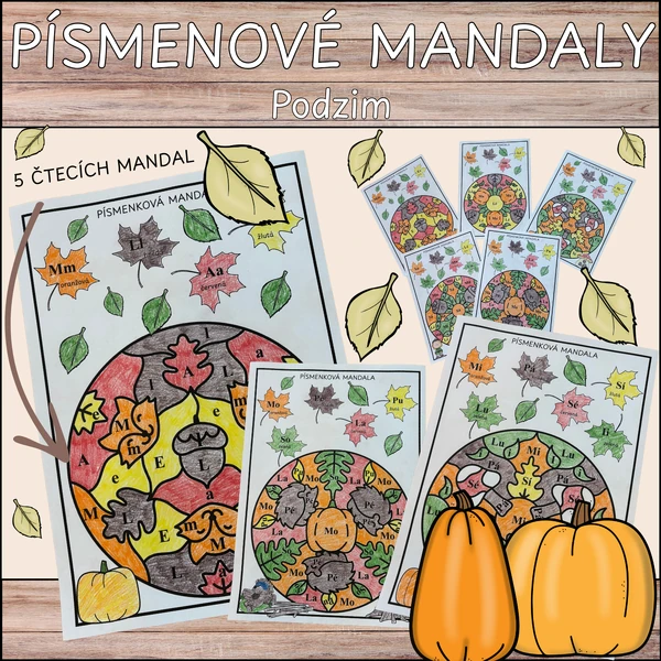 Podzimní písmenové mandaly - písmena M, L, S, P, A, E, O, U, I