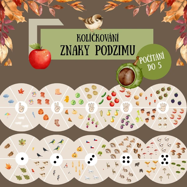 Znaky podzimu - kolíčkování (počítání do 5)
