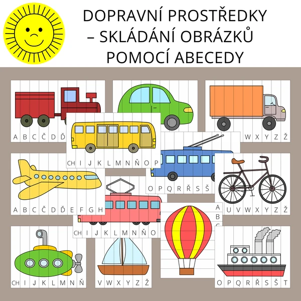 DOPRAVNÍ PROSTŘEDKY – SKLÁDÁNÍ OBRÁZKŮ POMOCÍ ABECEDY