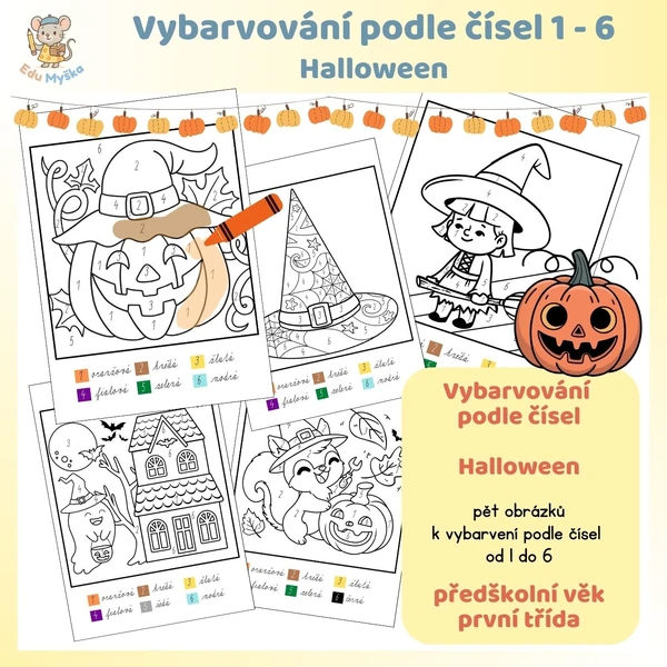 Vybarvování podle čísel 1 - 6, Halloween