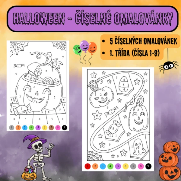 Halloweenské číselné omalovánky