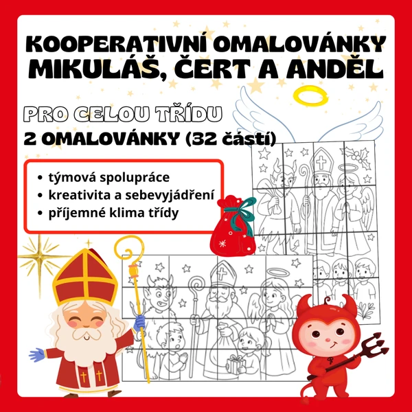 Kooperativní omalovánky - MIKULÁŠ, ČERT A ANDĚL