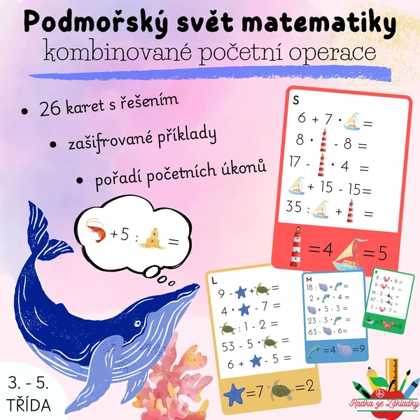 Podmořský svět matematiky - Kombinované početní operace (zašifrované příklady)