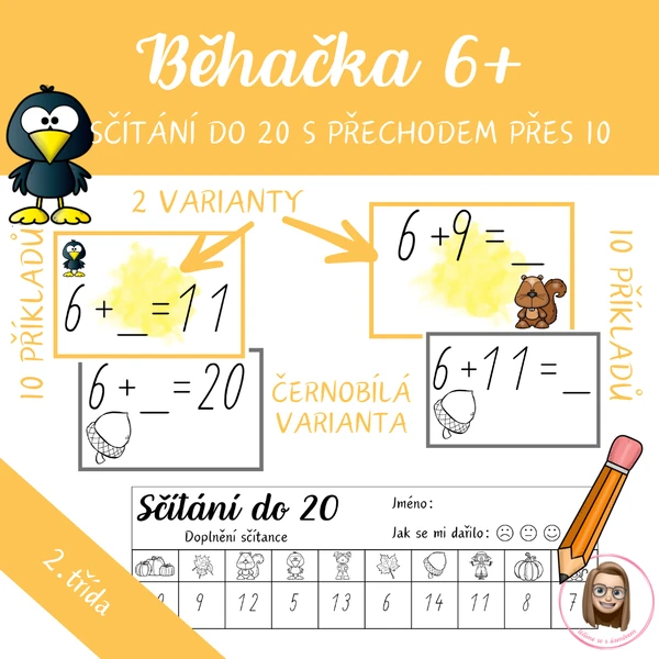 Sčítání do 20 s přechodem - běhačka 6+