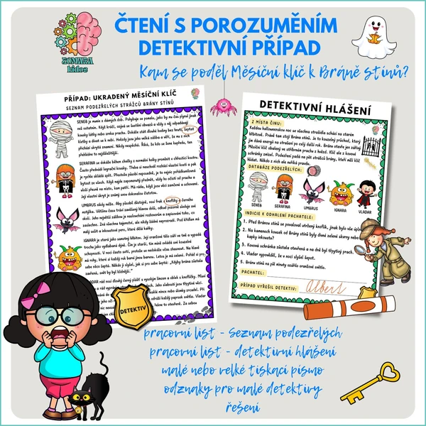 Čtení s porozuměním – Halloweenský detektivní případ Ukradený Měsíční klíč