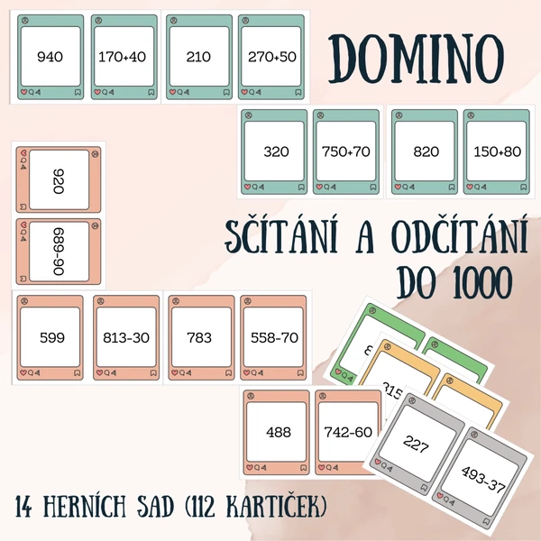 Domino - pamětné sčítání a odčítání do 1000