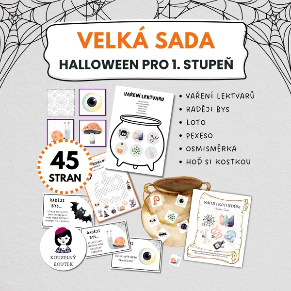 Velká hallowenská sada 1 - pexeso | loto | raději bys | lektvary | osmisměrka | podzim | halloween | dušičky